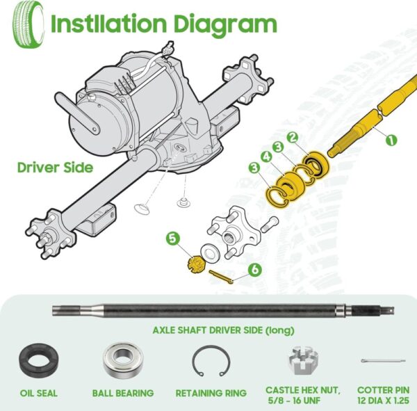 EZGO RXV Rear Spline Axle Shaft with Bearing Seal Kit - Image 7